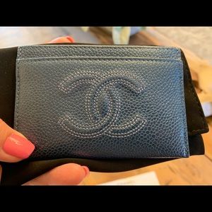 ****SOLD*****Authentic Chanel O card holder in turquoise
